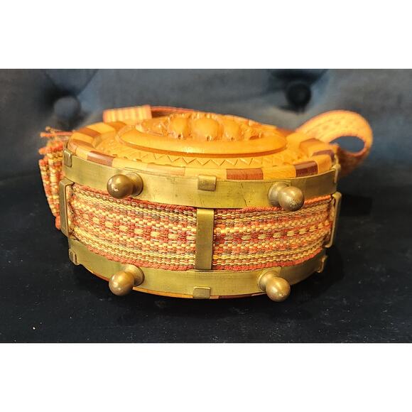 Vtg Macedonian Wooden Flask Canteen Hand Carved Folk Art Souvenir Bottle w Strap - Picture 6 of 8
